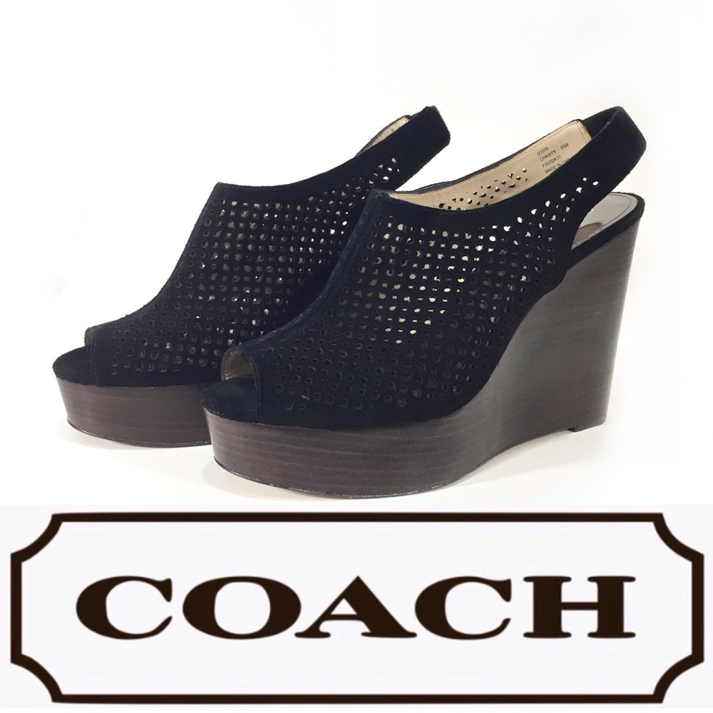 Coach Black Chasity Platform Wedge Sandals Sz 9.5B